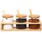 Basicwise 3-Piece Glass Containers with Bamboo Lids and Tray Holder – Decorative Storage for Condiment Pots and Spice Jars - Coffee Station Accessories, Perfect Organizer for Home Kitchen or Café